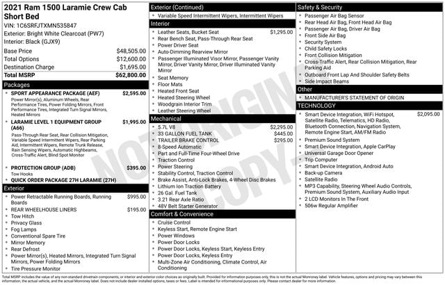 ram ram 1500 pickup 2021 1C6SRFJTXMN535847 image ram ram 1500 pickup 2021 1C6SRFJTXMN535847 image